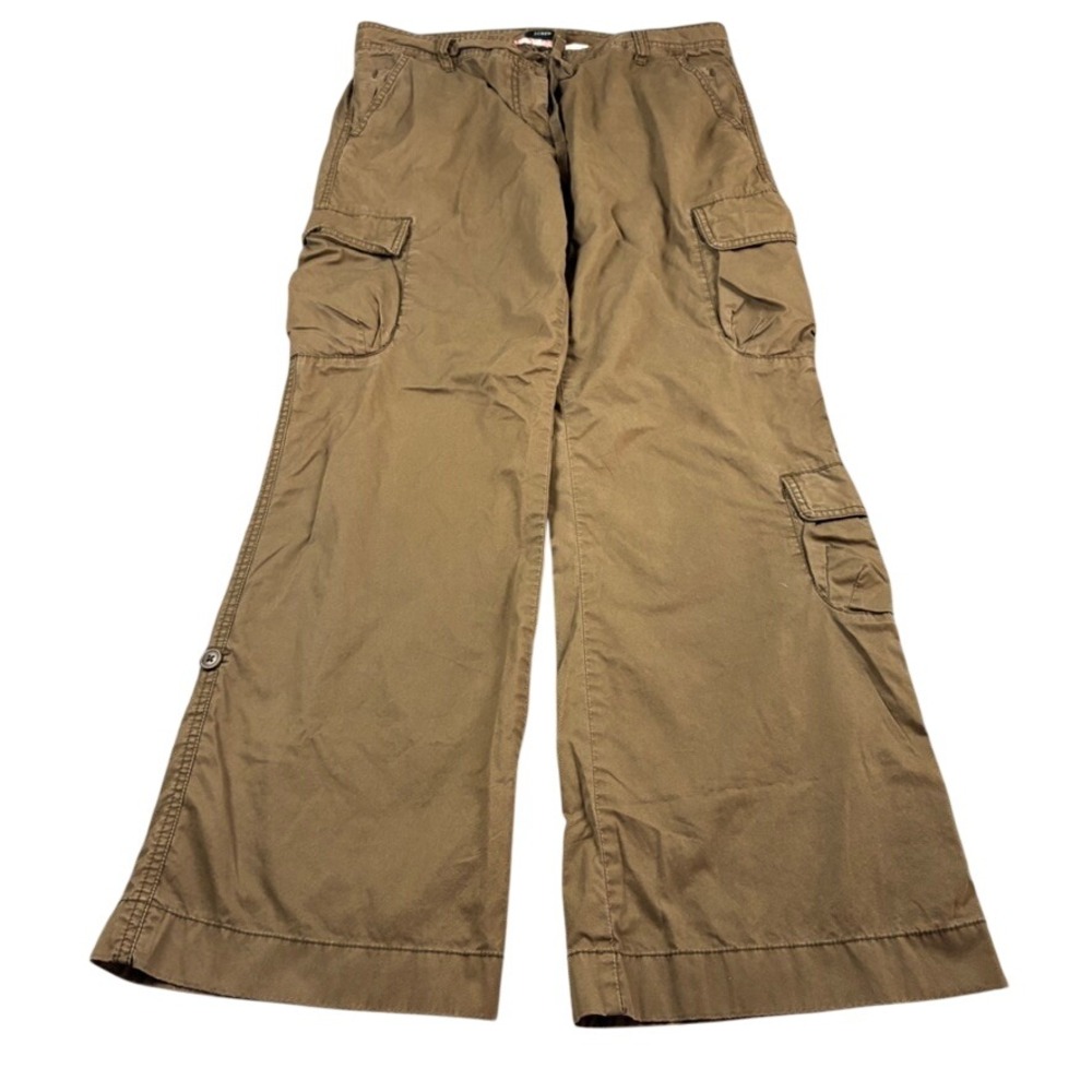 J.Crew Favorite Fit Cargo Pants Sz 10 Brown Wide Leg Cotton Utility Drawstring